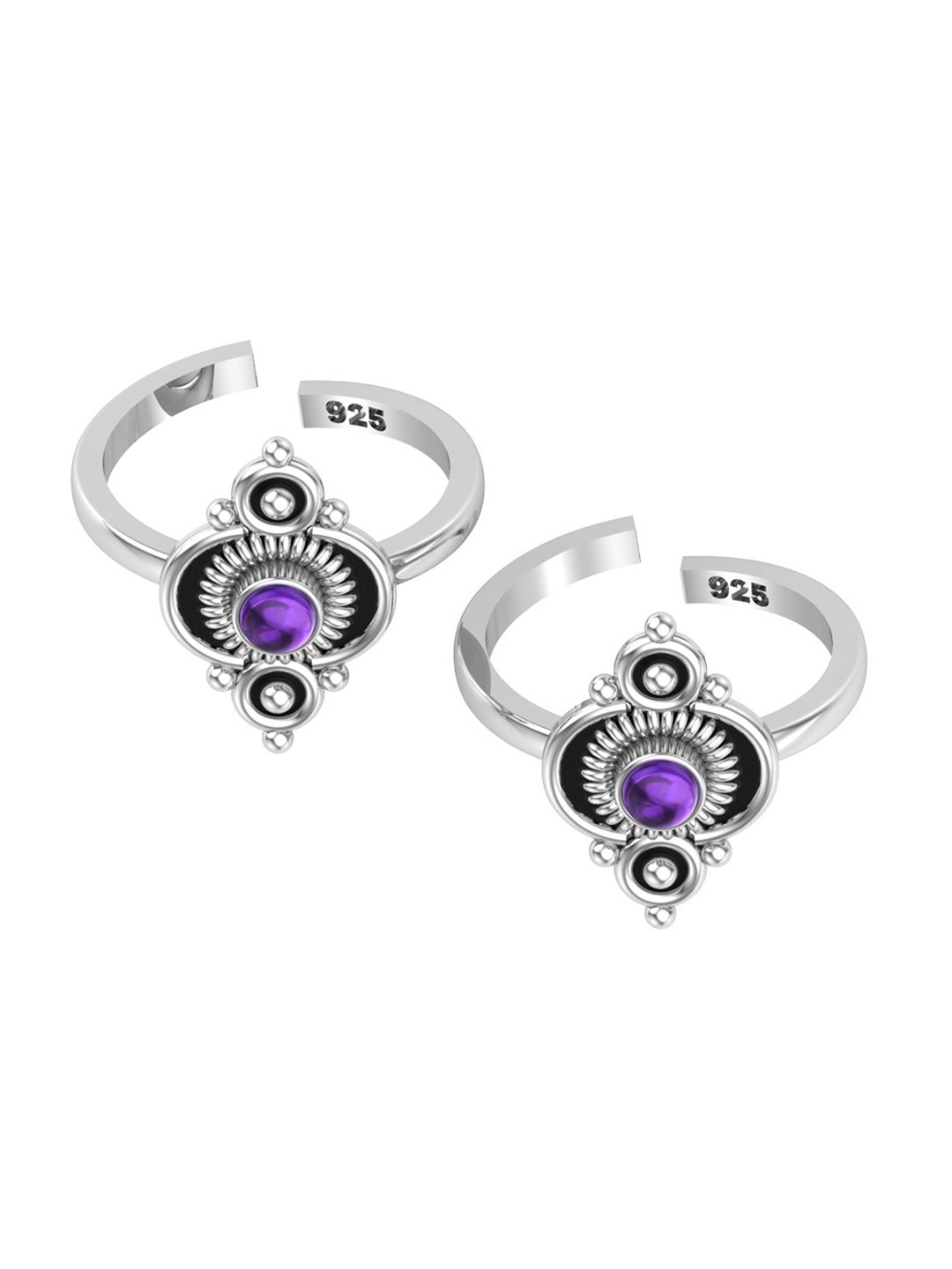 

Peenzone Jewellers Pack Of 2 925 Sterling Silver Plated Amethyst Studded Toe Rings