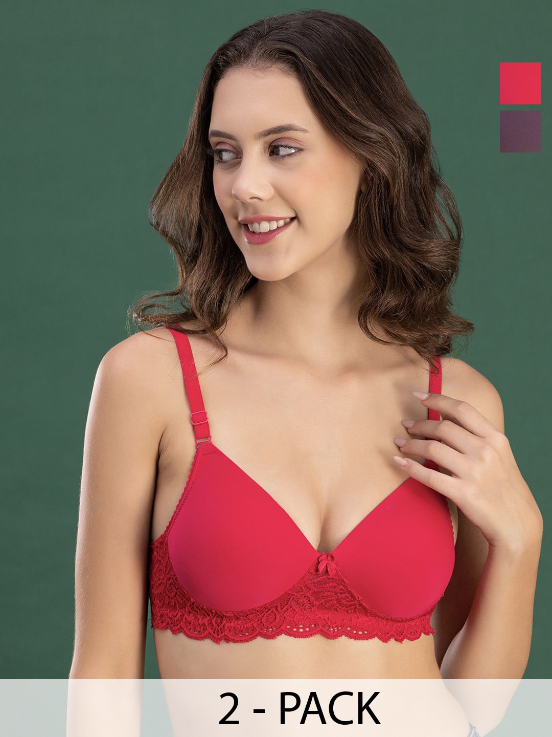 

DressBerry Women Pack of 2 Medium Coverage Lightly Padded Lace Bra, Pink