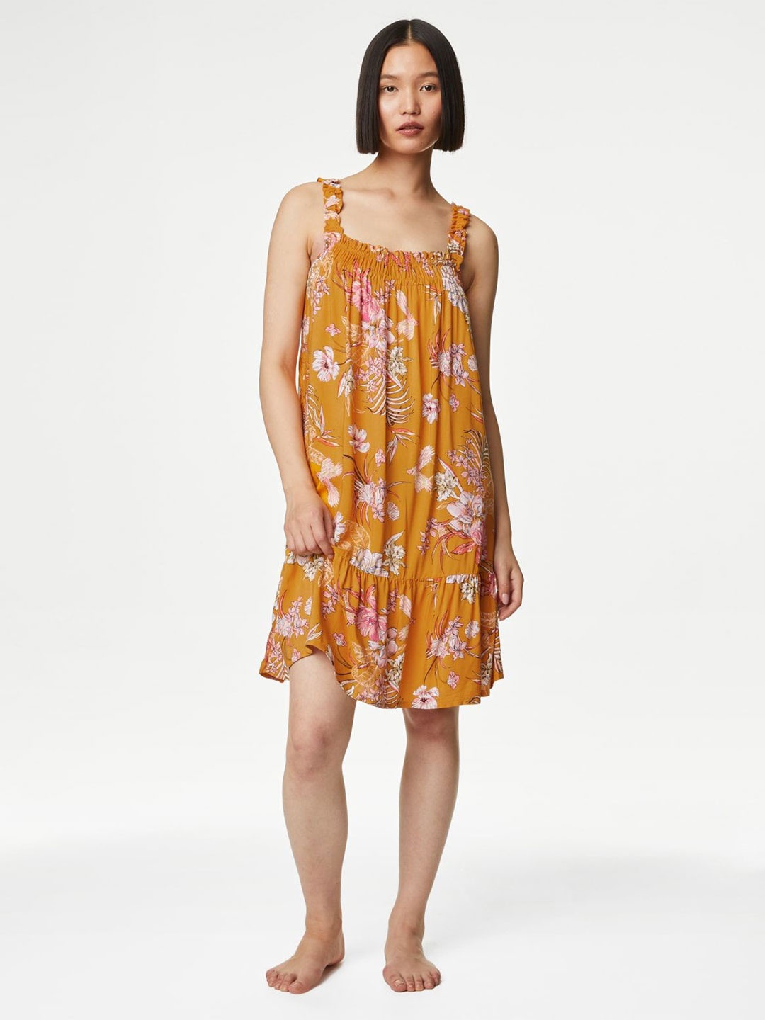 

Marks & Spencer Women Floral Printed Nightdress, Mustard