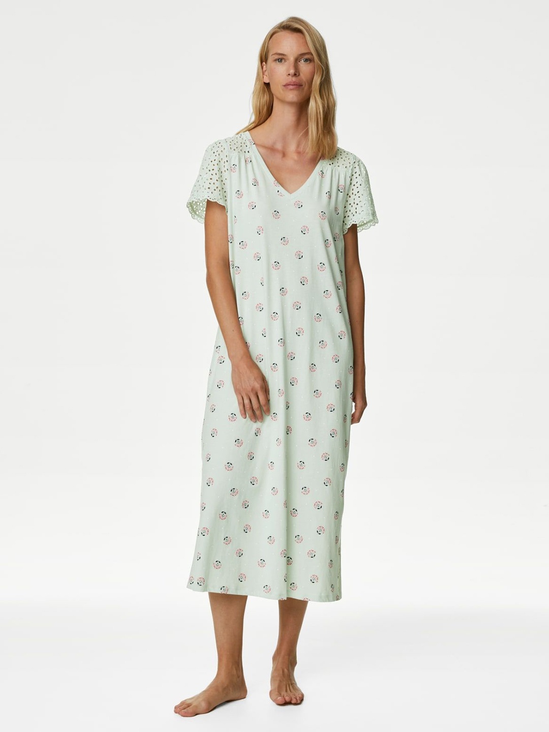 

Marks & Spencer Women Floral Printed Pure Cotton Midi Nightdress, Green