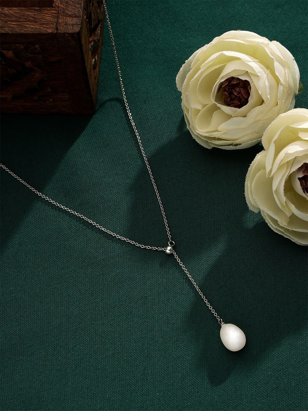 

DIAVO 925 Sterling Silver Rhodium-Plated Pearls Chain