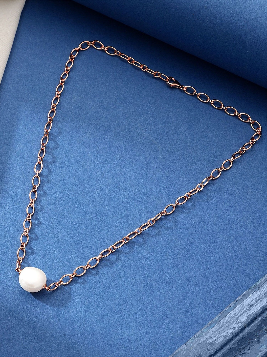 

DIAVO 925 Sterling Silver Rose Gold-Plated Pearls Chain