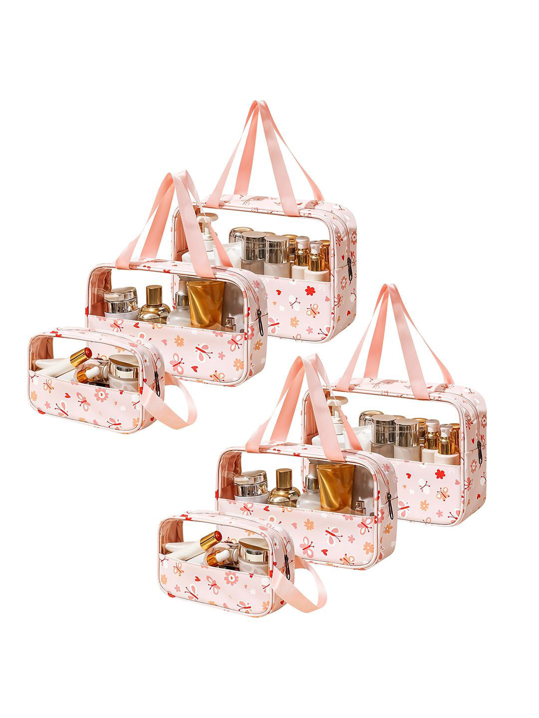 

Kuber Industries Set Of 6 Floral Printed Makeup Pouch, Pink