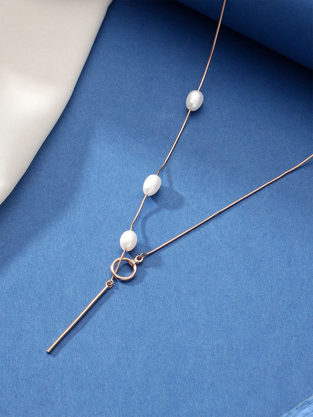 

DIAVO 925 Sterling Silver Rose Gold-Plated Pearls Chain