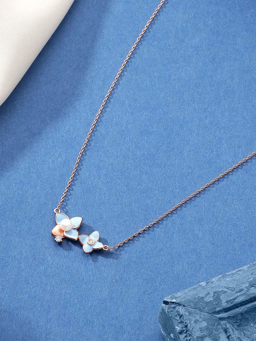

DIAVO 925 Sterling Silver Rose Gold-Plated Pearls Chain