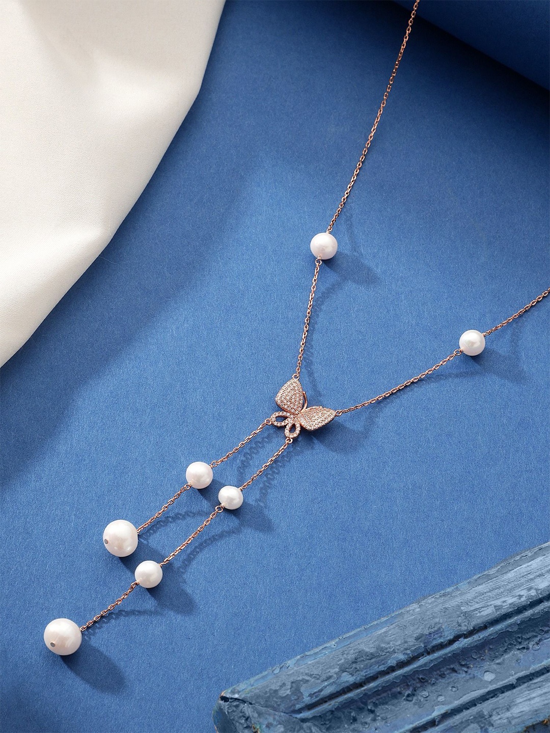 

DIAVO 925 Sterling Silver Rose Gold-Plated Pearls Chain