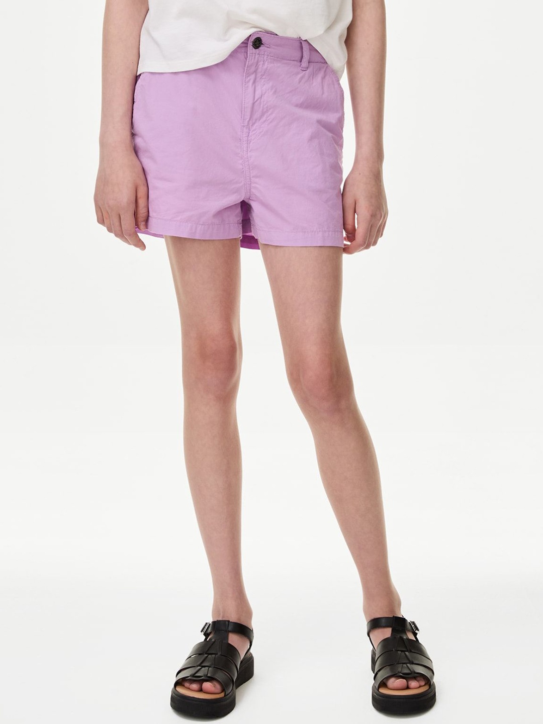 

Marks & Spencer Girls Mid-Rise Pure Cotton Regular Shorts, Purple