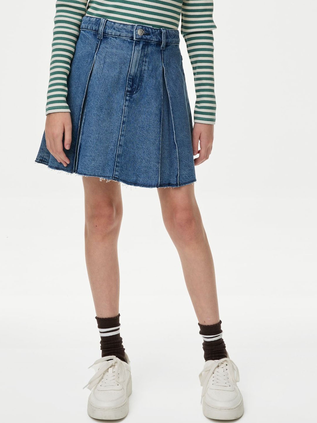 

Marks & Spencer Girls Pleated Flared Pure Cotton Denim Skirt, Blue