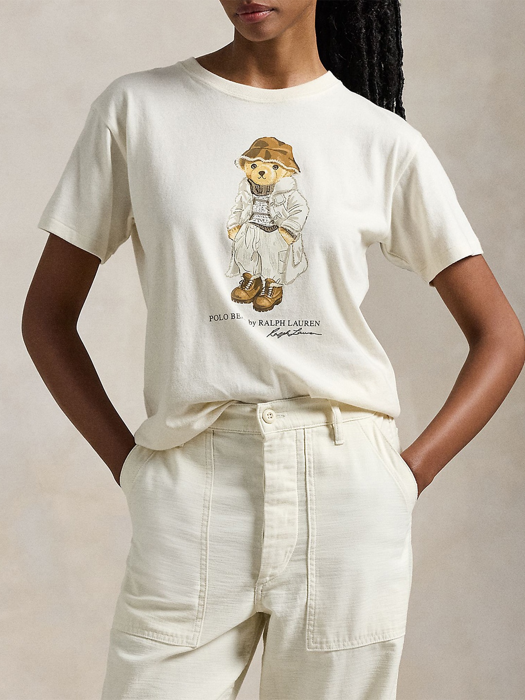 

Polo Ralph Lauren Women Graphic Printed Round Neck Cotton T-shirt, Off white