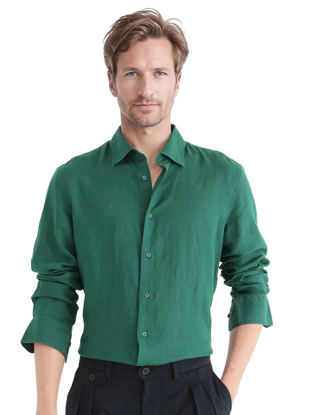 

RARE RABBIT Men Comfort Fit Spread Collar Solid Formal Shirt, Green