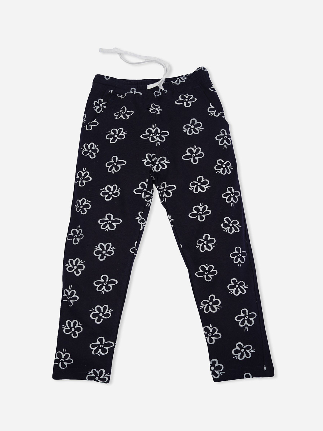 

Bodycare Girls Floral Printed Cotton Track Pants, Navy blue