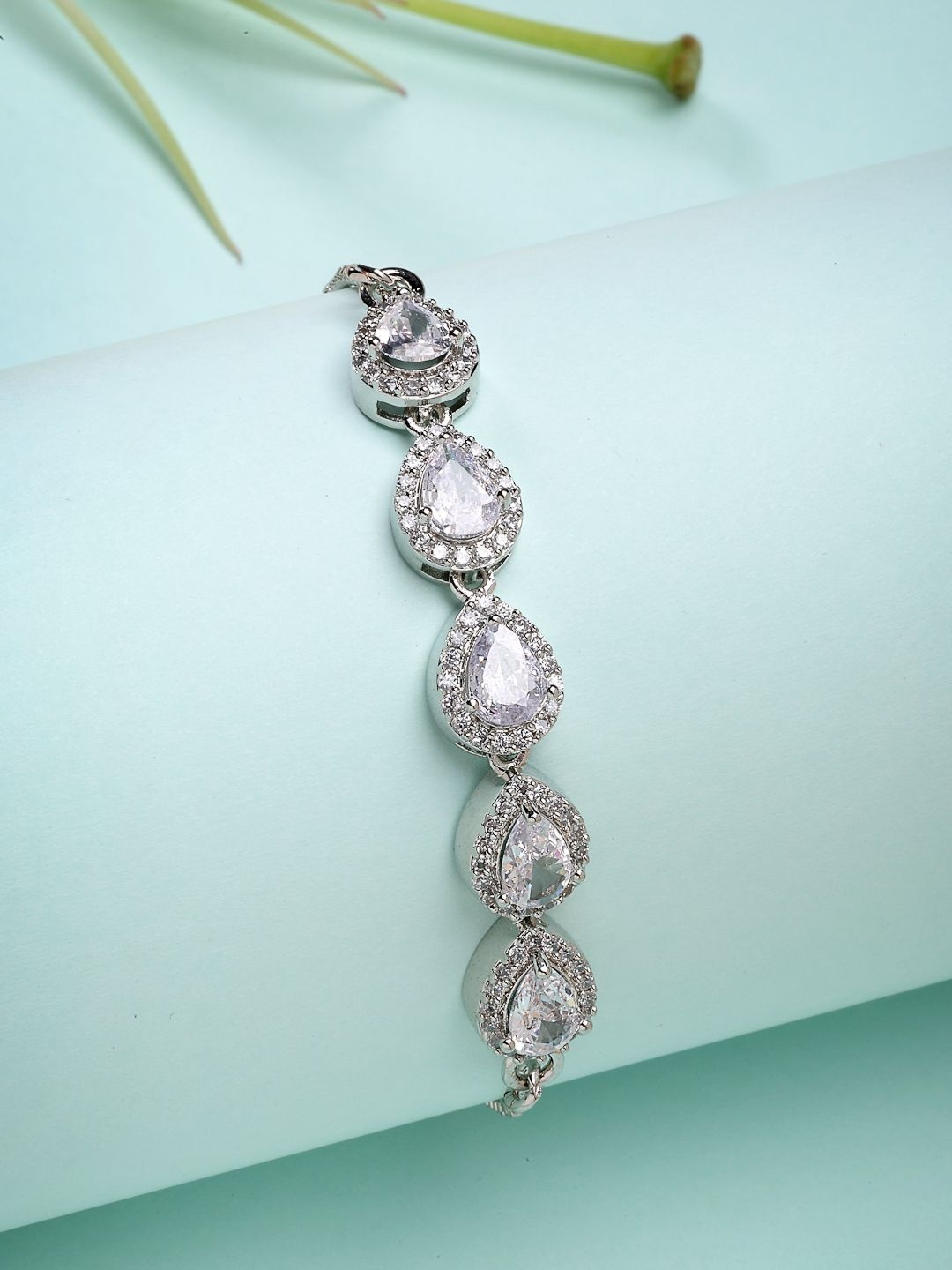 

ZENEME Rose Gold-Plated Tear Drop Delight with White Crystals Bracelet