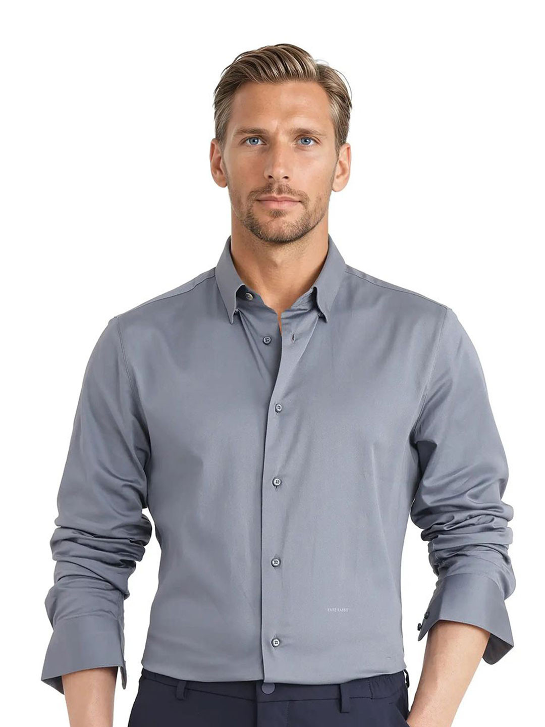 

RARE RABBIT Men Comfort Fit Spread Collar Solid Casual Shirt, Grey