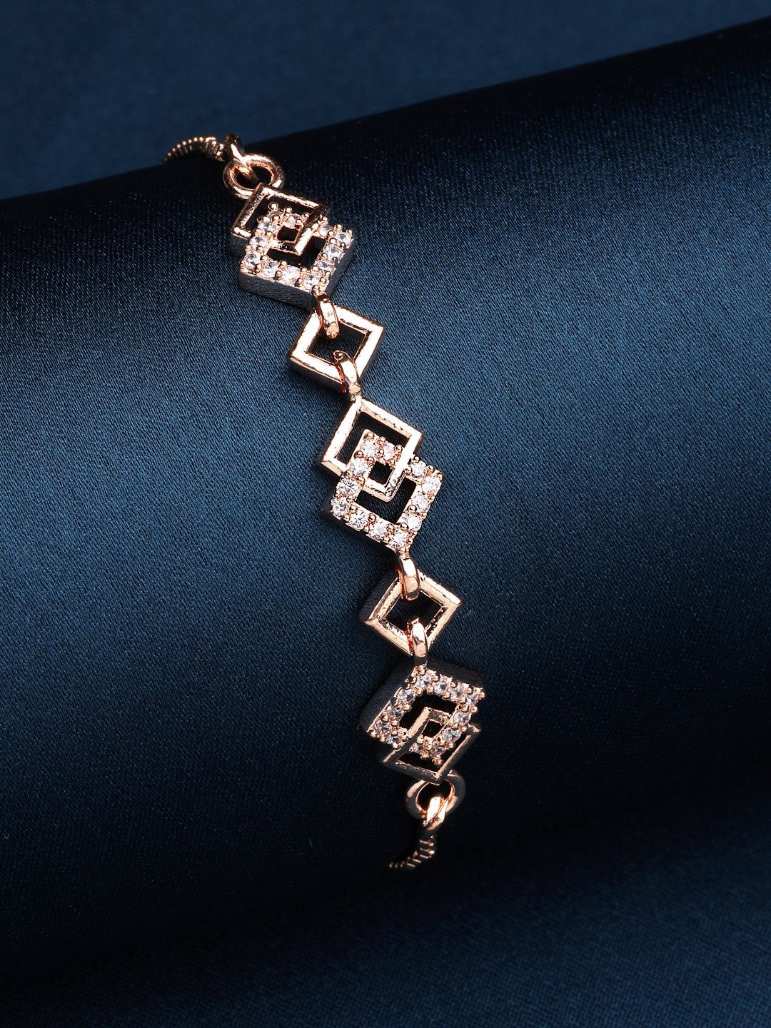 

ZENEME Rose Gold-Plated Geometrical Diamond Charm Bracelet