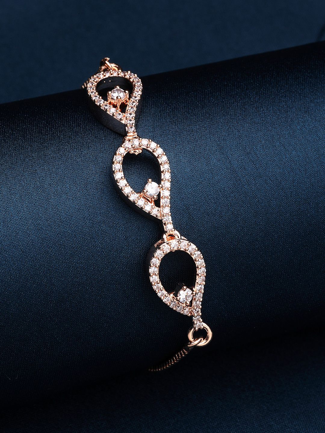 

ZENEME Rose Gold-Plated Silver Toned Sleek Design with Dazzling Diamonds Bracelet
