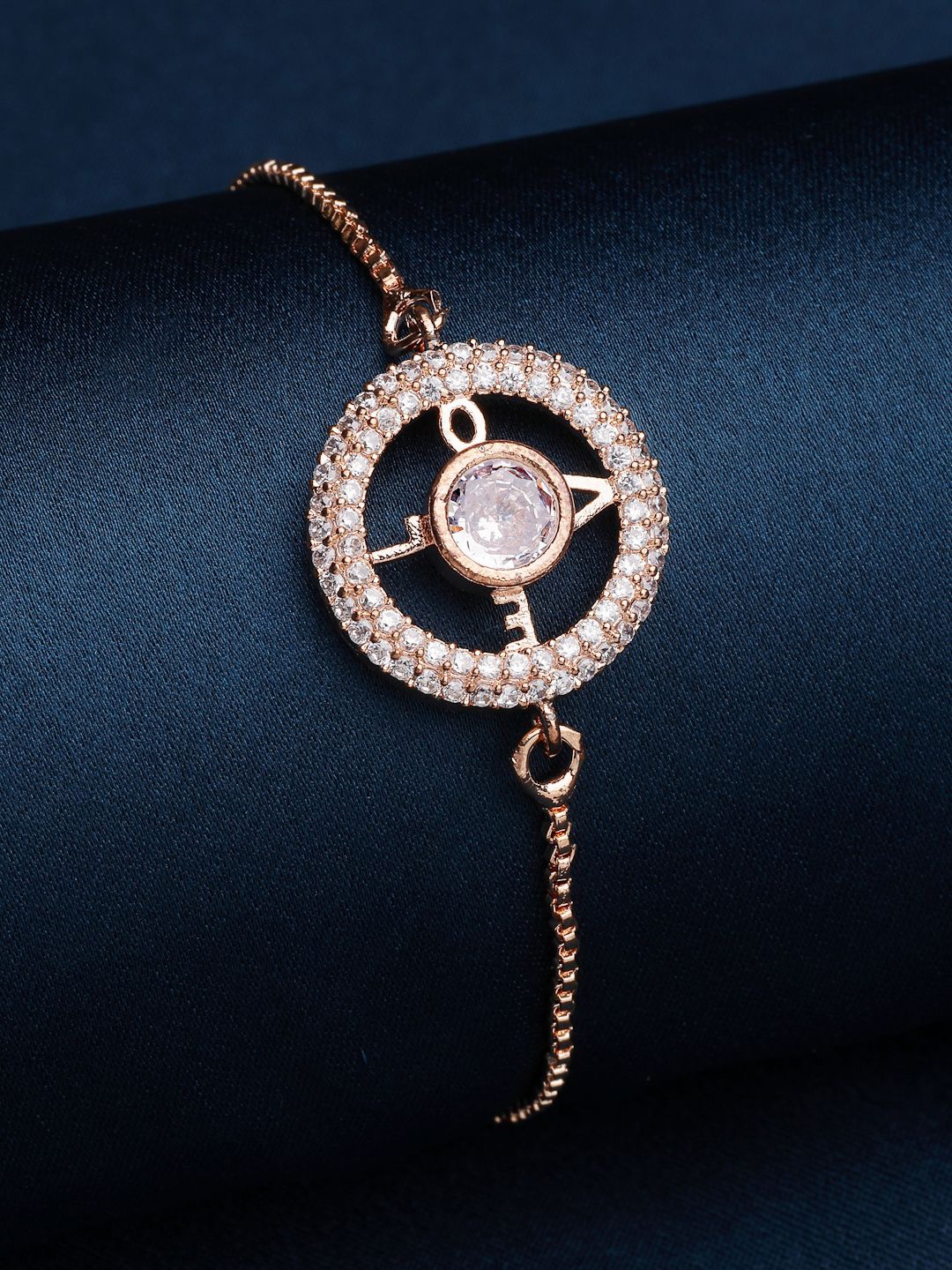 

ZENEME Rose Gold Plated American Diamond Circle Grace Charm Bracelet