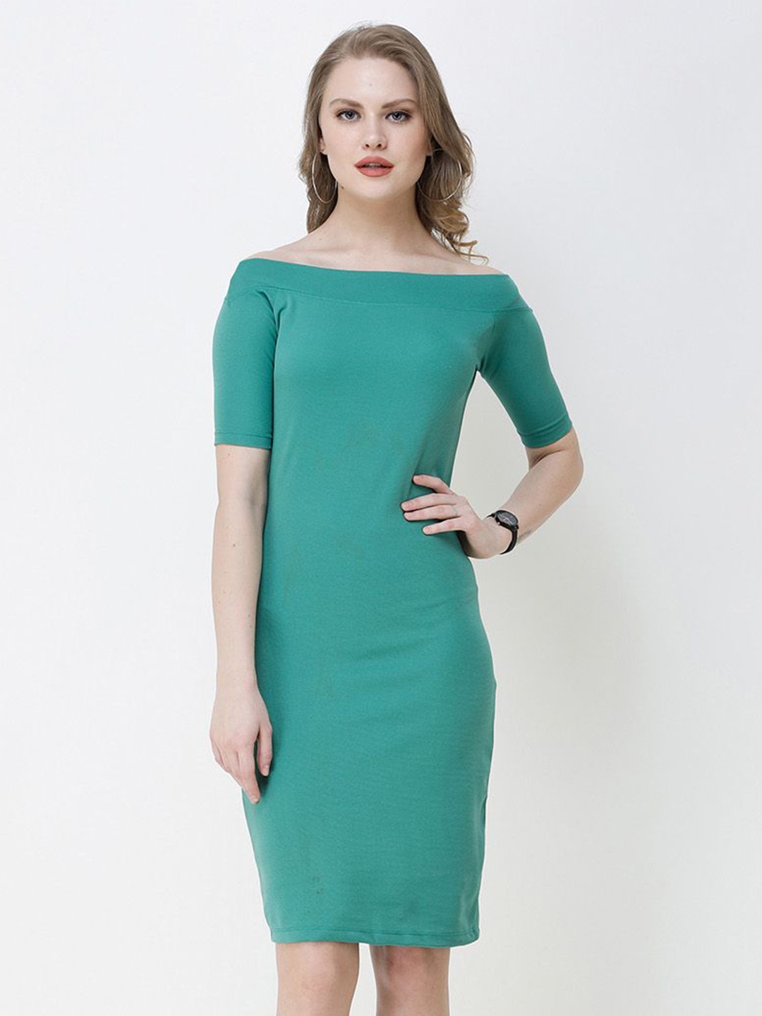 

BAESD Off-Shoulder Cotton Bodycon Dress, Green