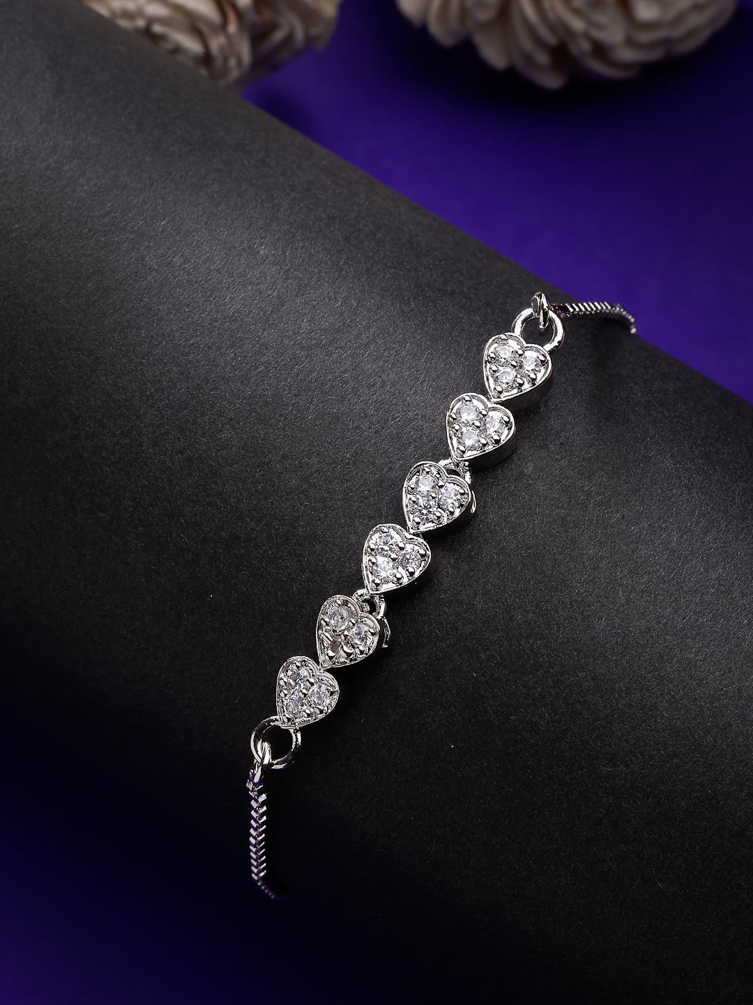 

ZENEME Rhodium Plated Silver Toned Connect Diamond Hearts Bracelet