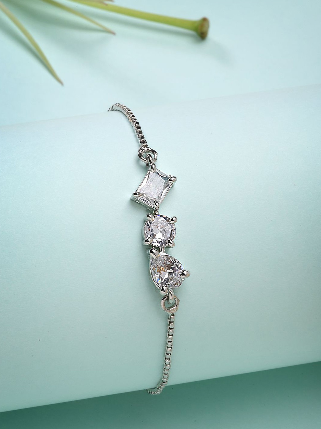 

ZENEME Rhodium Plated Silver Toned American Diamond Crystal Charm Bracelet, White