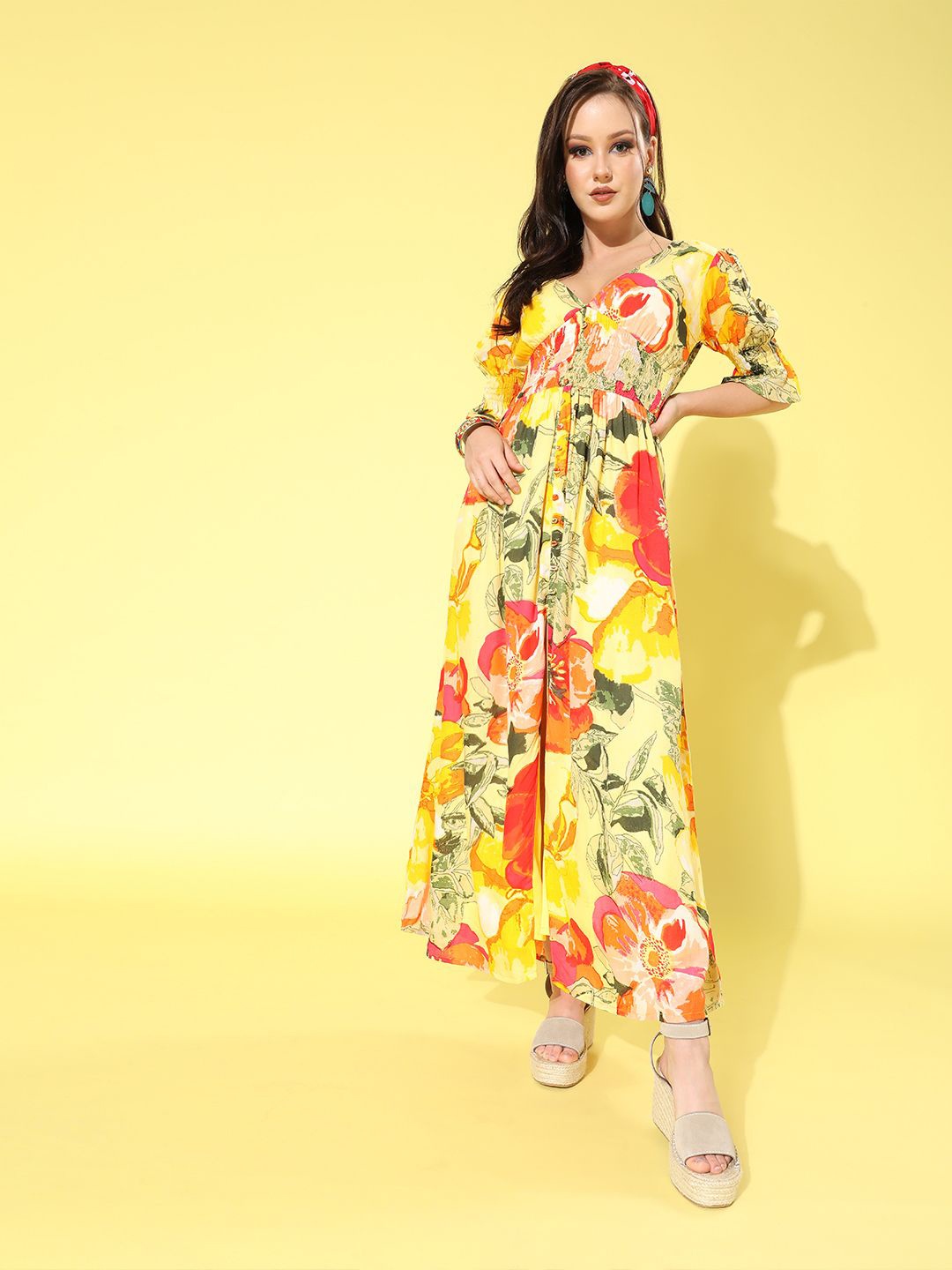 

BAESD Women Floral Print Fit and Flare Dress, Yellow