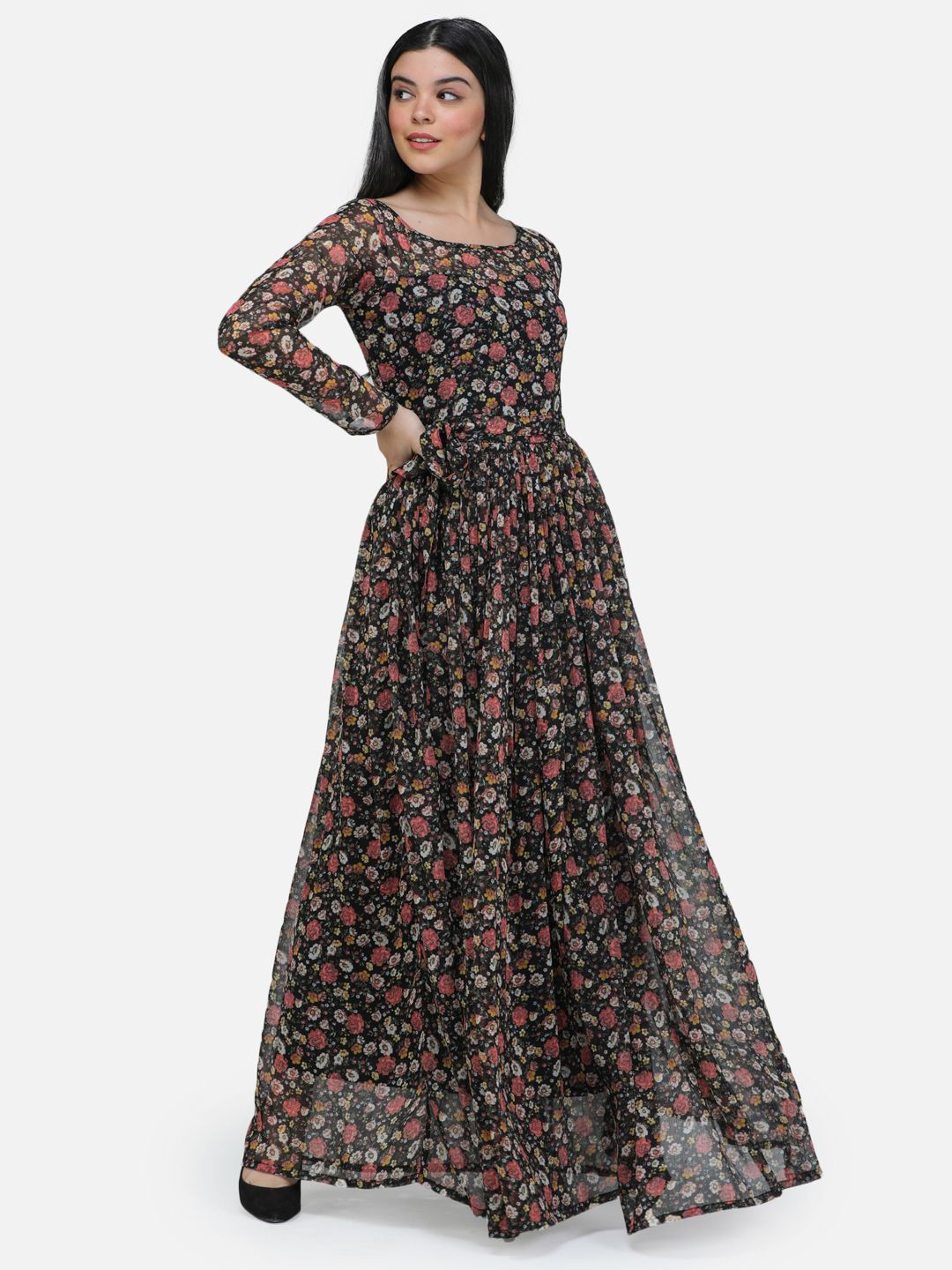 

BAESD Women Floral Print Fit and Flare Dress, Black