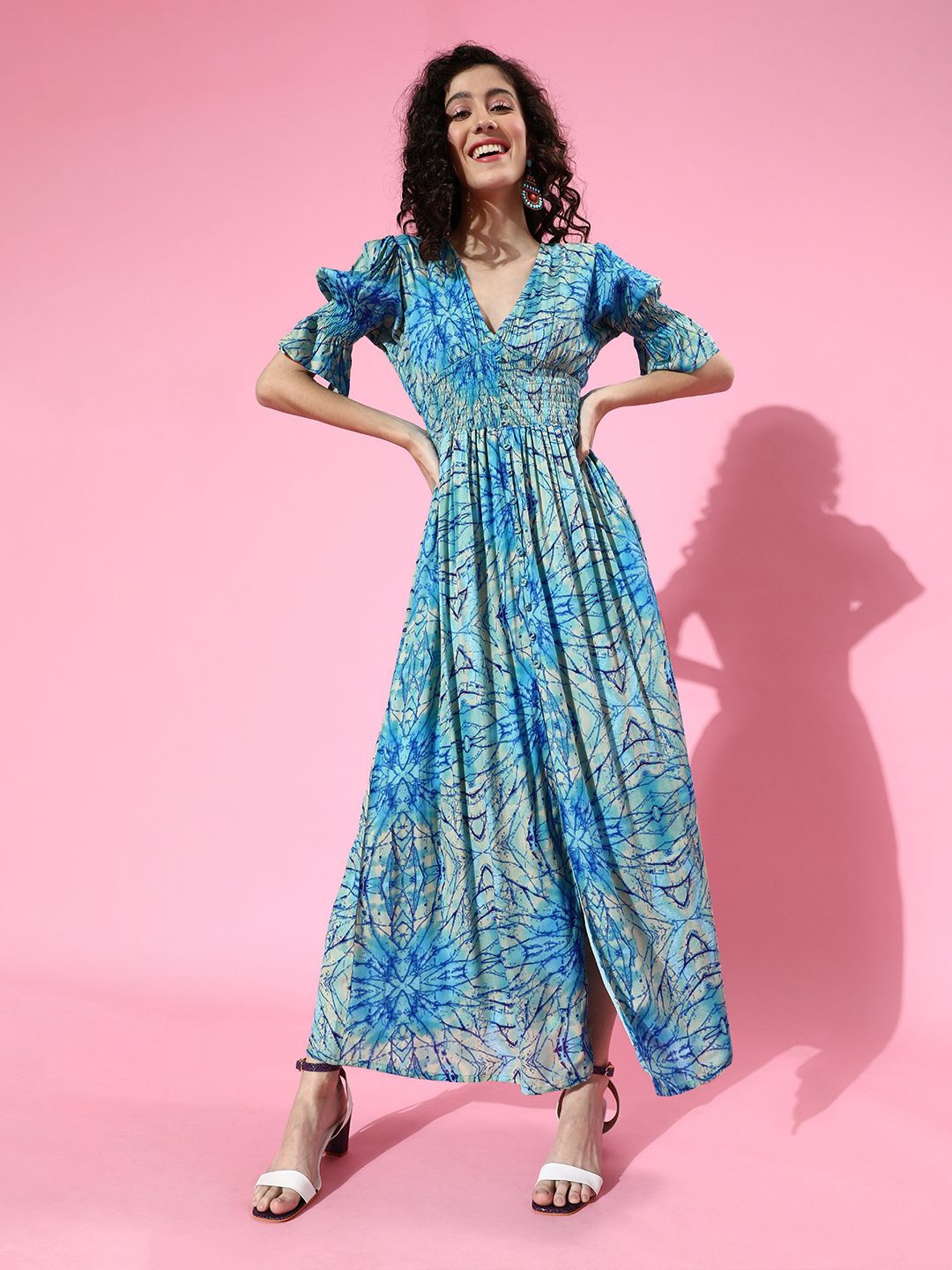 

BAESD Women Print Fit and Flare Dress, Blue