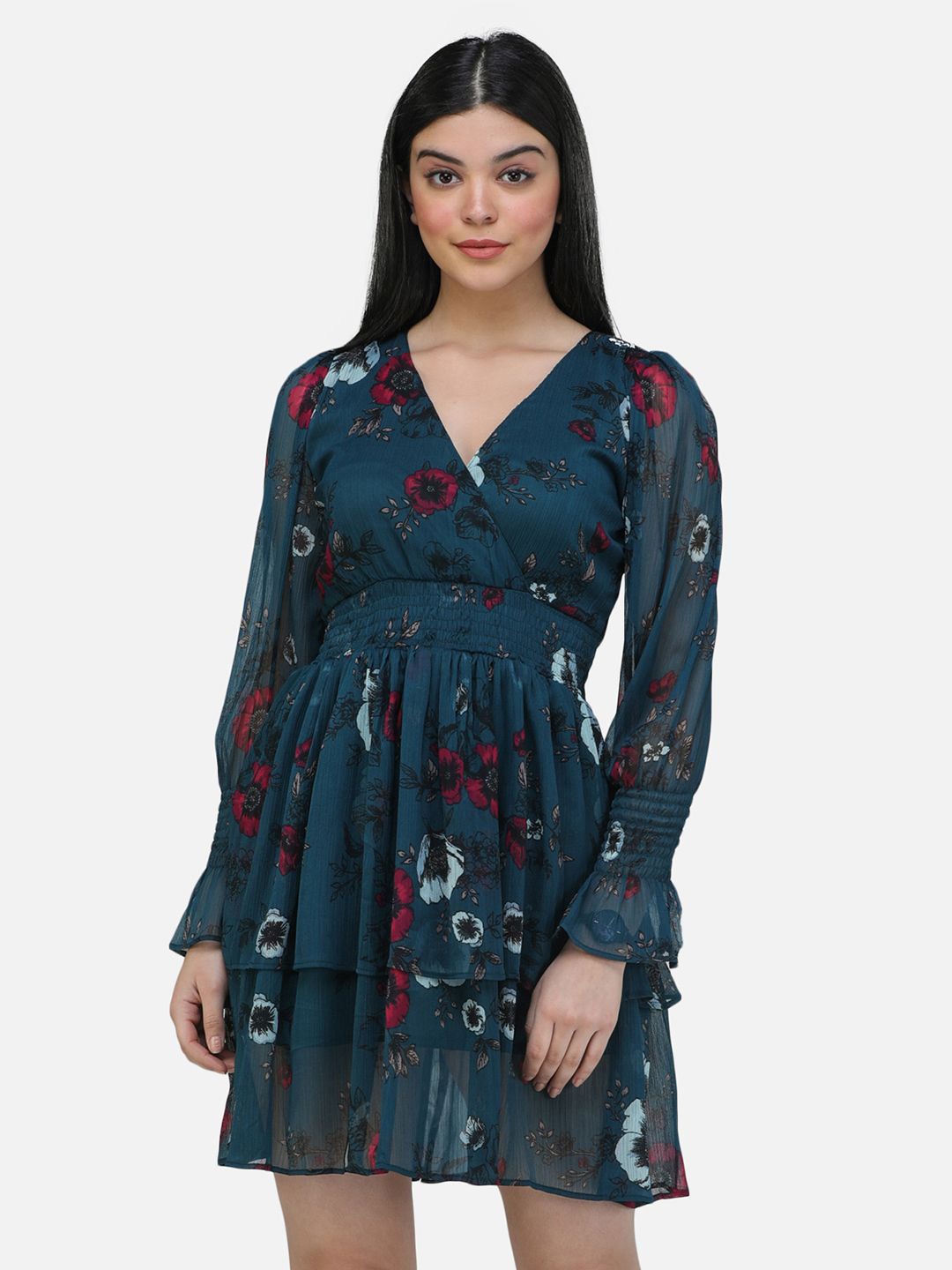 

BAESD Women Floral Print Puff Sleeve Fit & Flare Dress, Green