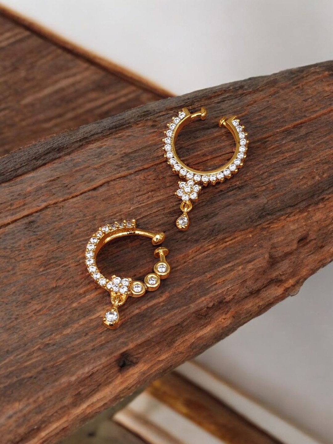 

Mali Fionna Set Of 2 Gold-Plated Cubic Zirconia Ring Nosepin