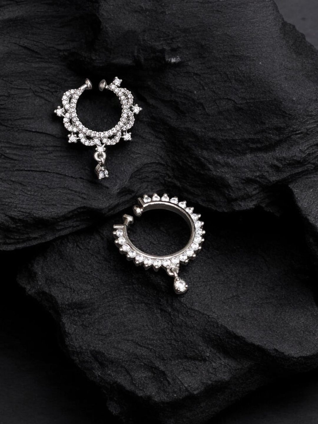 

Mali Fionna Set Of 2 Silver-Plated Cubic Zirconia Ring Nosepin