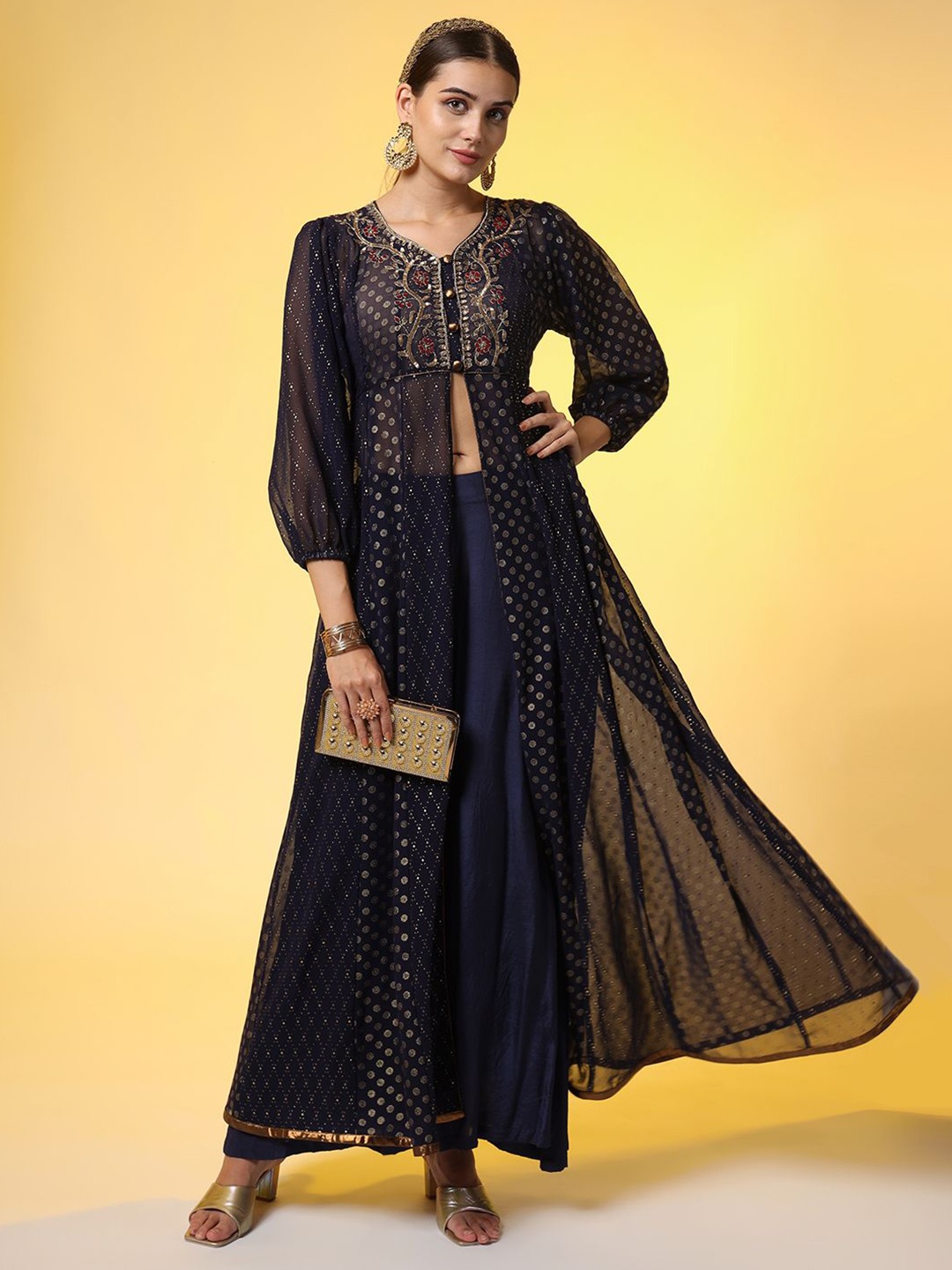 

SUFIZA LIFESTYLE Women Ethnic Motifs Gown Dress, Navy blue