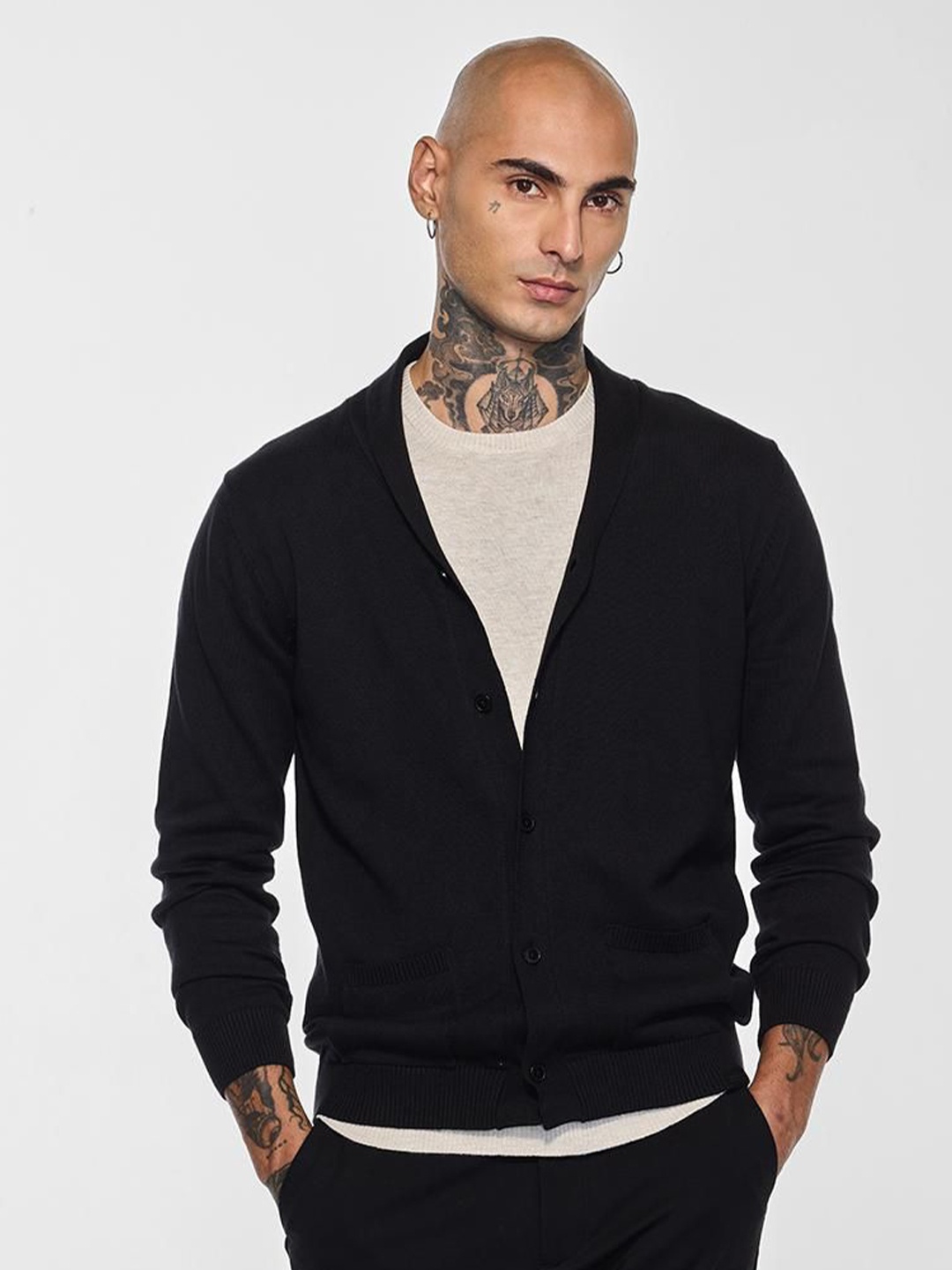 

Snitch Men Long Sleeves Cardigan, Black