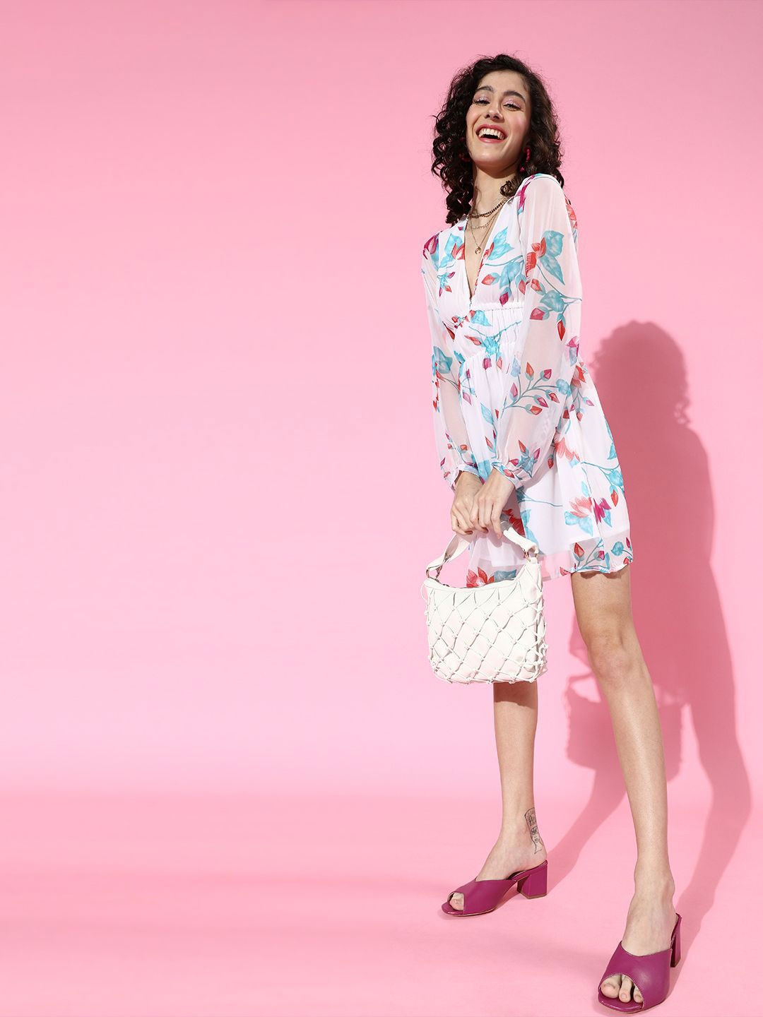 

BAESD Women Floral Print A-Line Dress, White