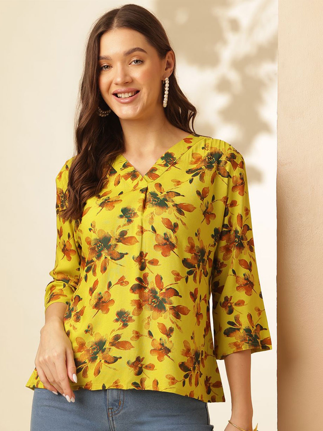 

Anouk Women Floral Print Top, Mustard