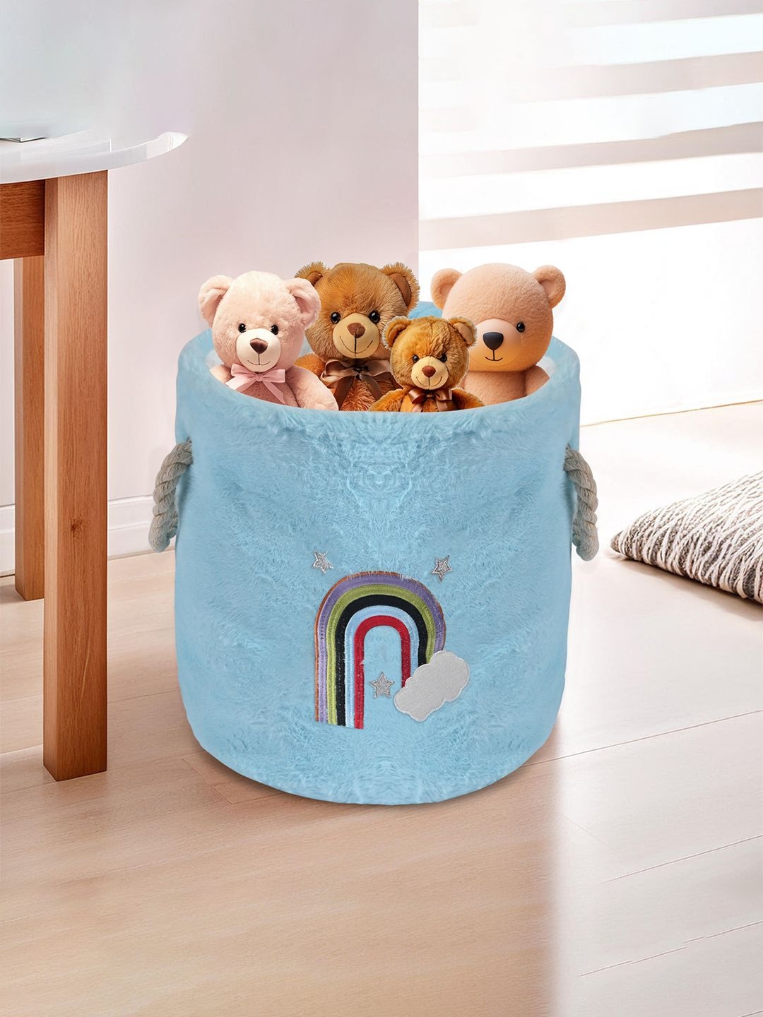

Kuber Industries Blue & Red 5 Pcs Self Design Tote Basket for Storage Organisers
