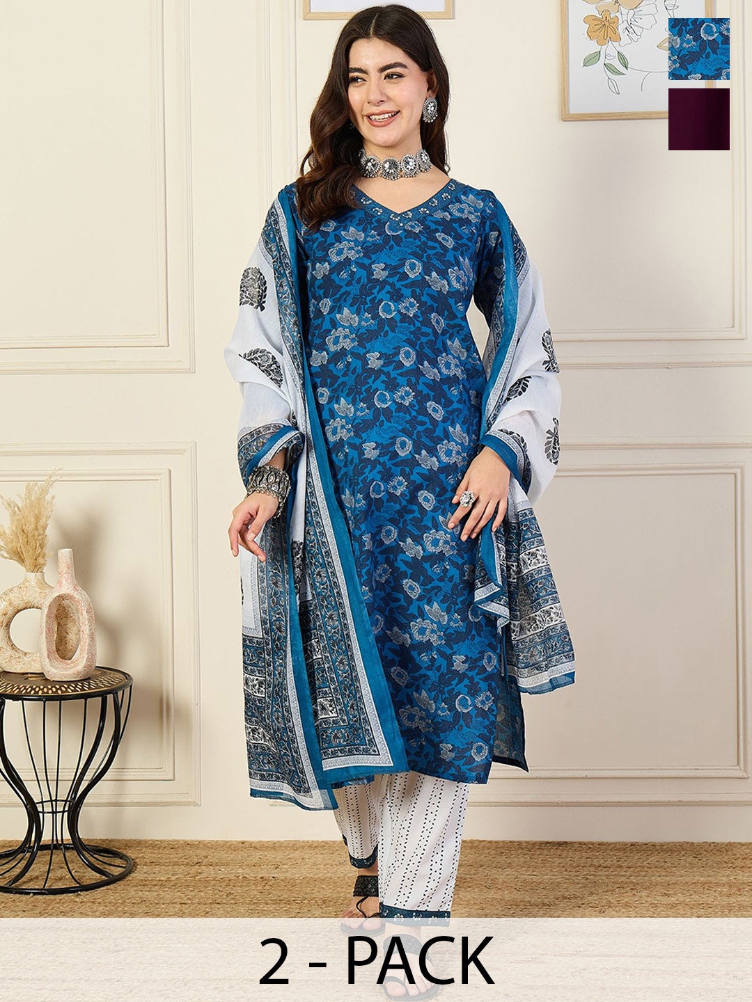 

KALINI Aanchal Wine Selection Of 2 Ethnic Motifs Printed Kurta With Trousers & Dupatta, Maroon