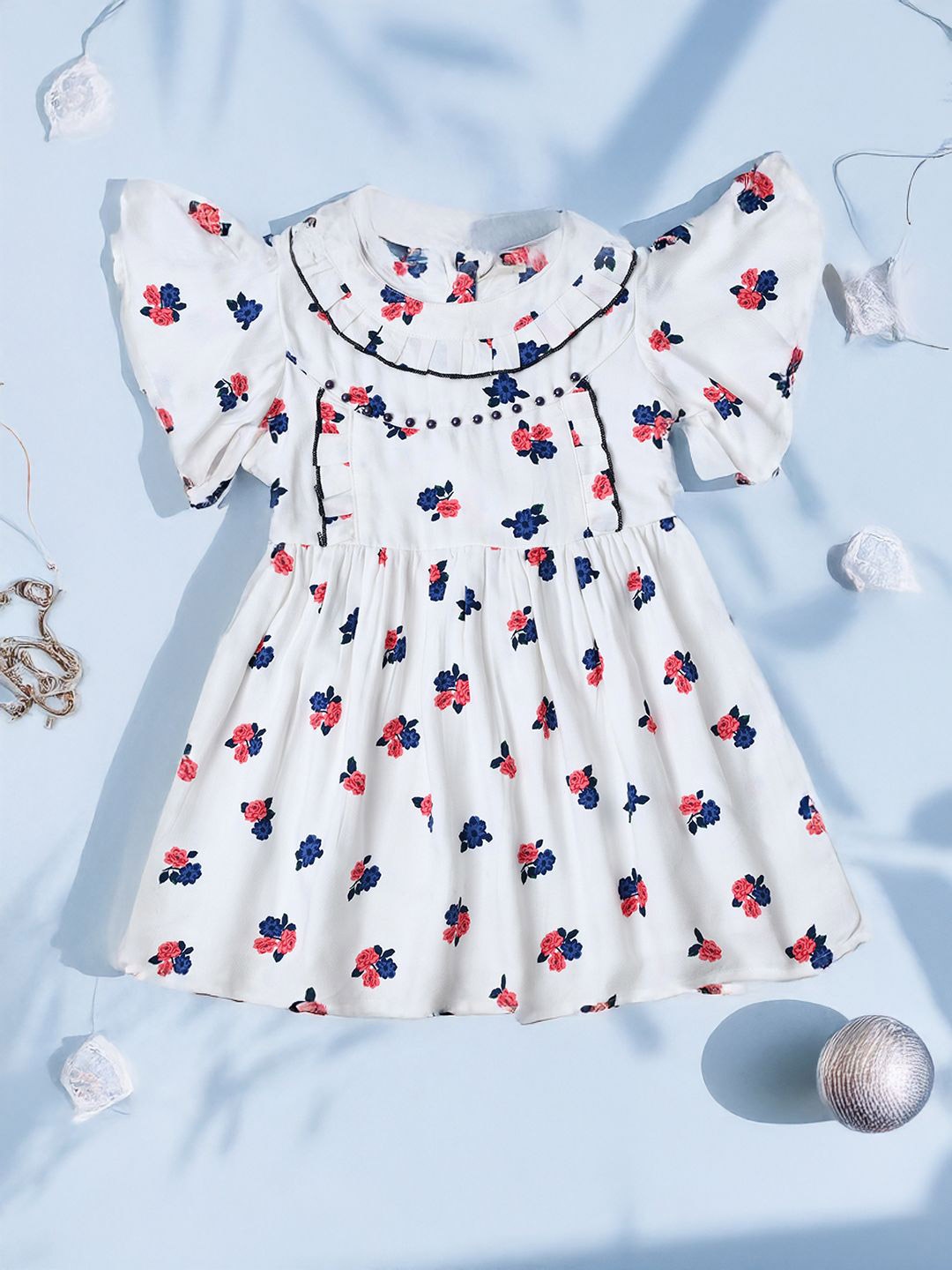 

Bella Moda Girls Floral Printed Cotton Fit & Flare Dress, White