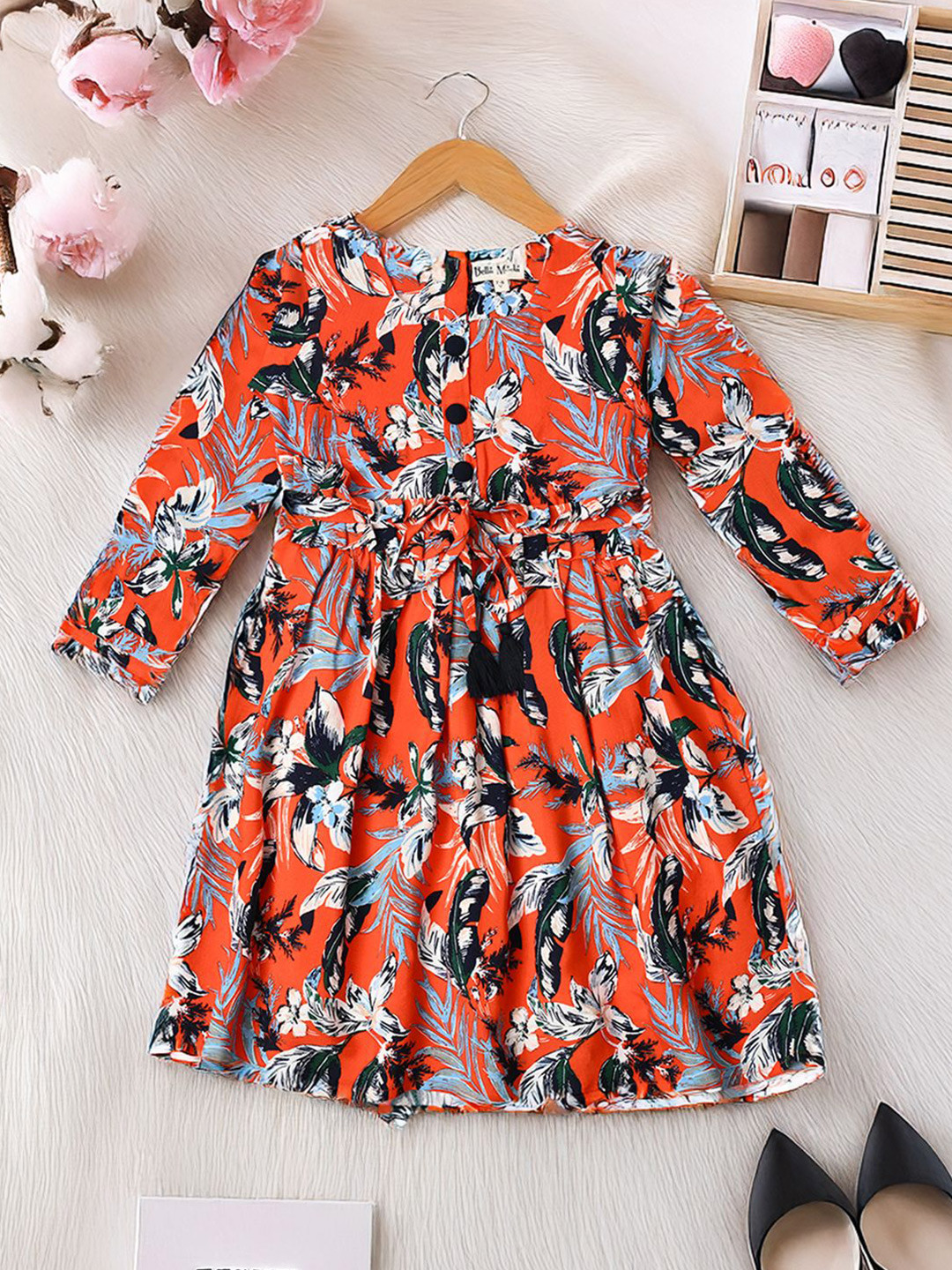 

Bella Moda Girls Floral Printed Fit & Flare Dress, Orange