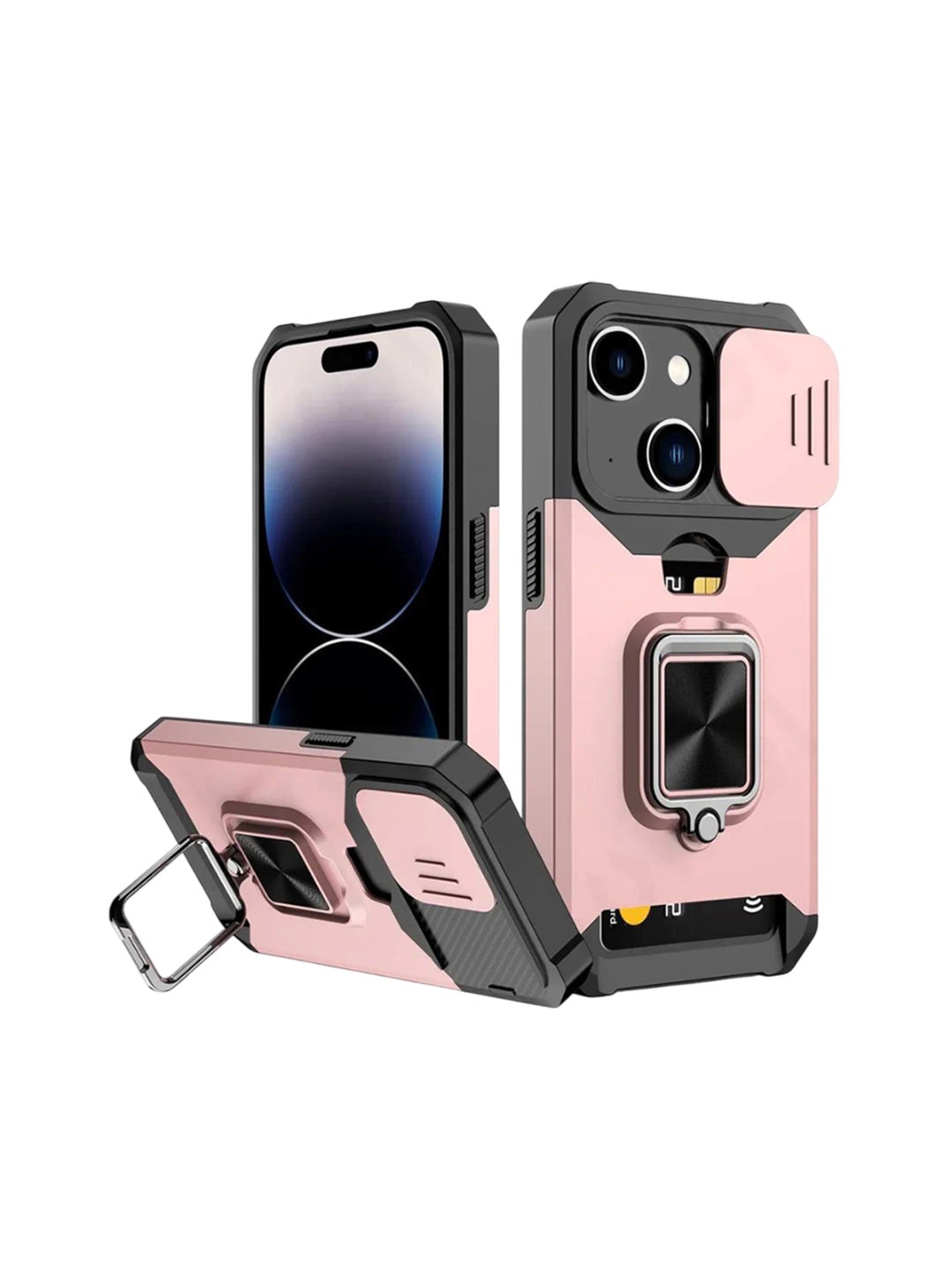 

Luxury Kase LK177 Camera Slide Protection Ring Magnetic Kickstand iPhone 13 Back Case, Rose gold