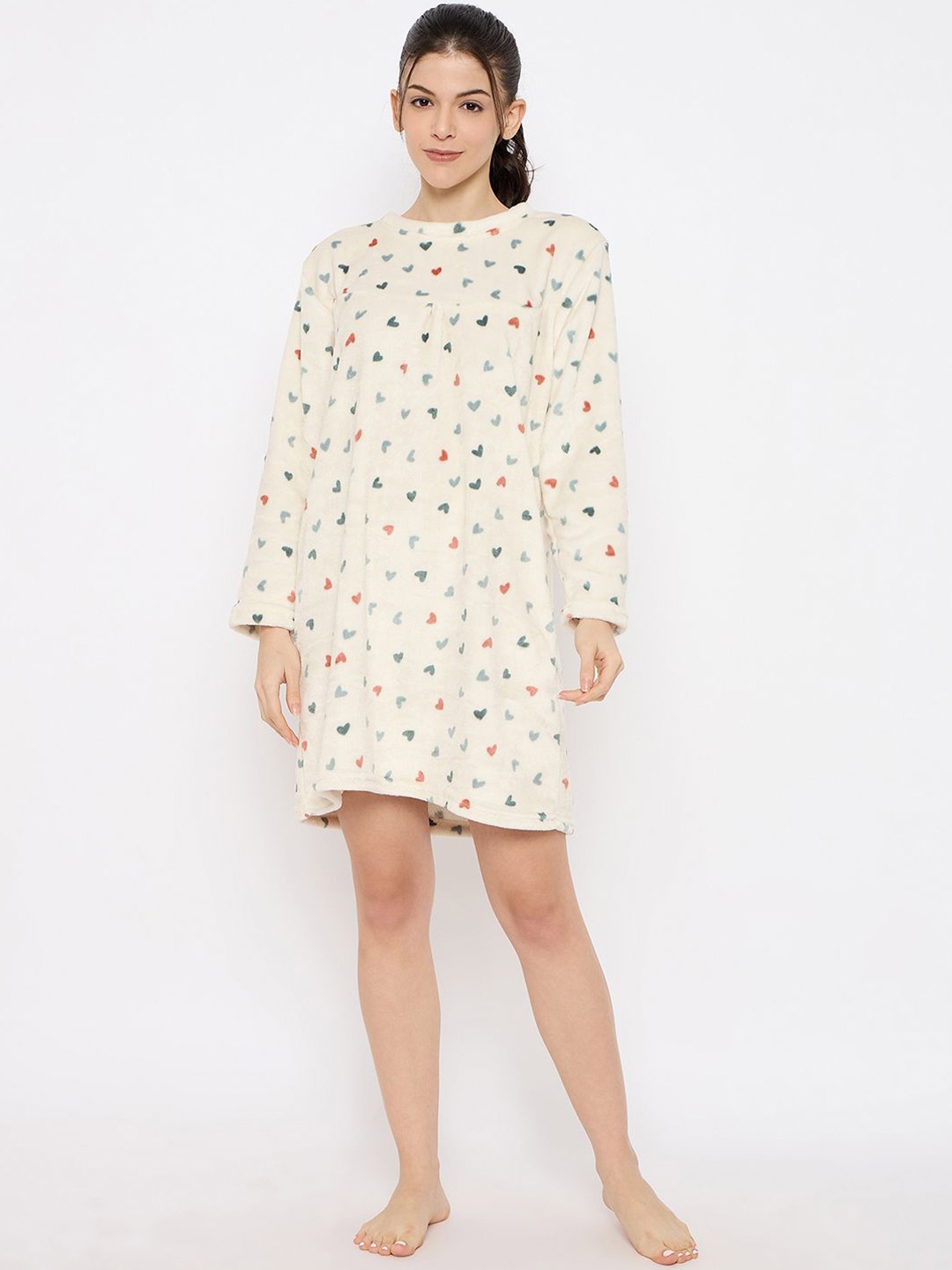 

Camey Women Printed Winter Nightdress, Off white