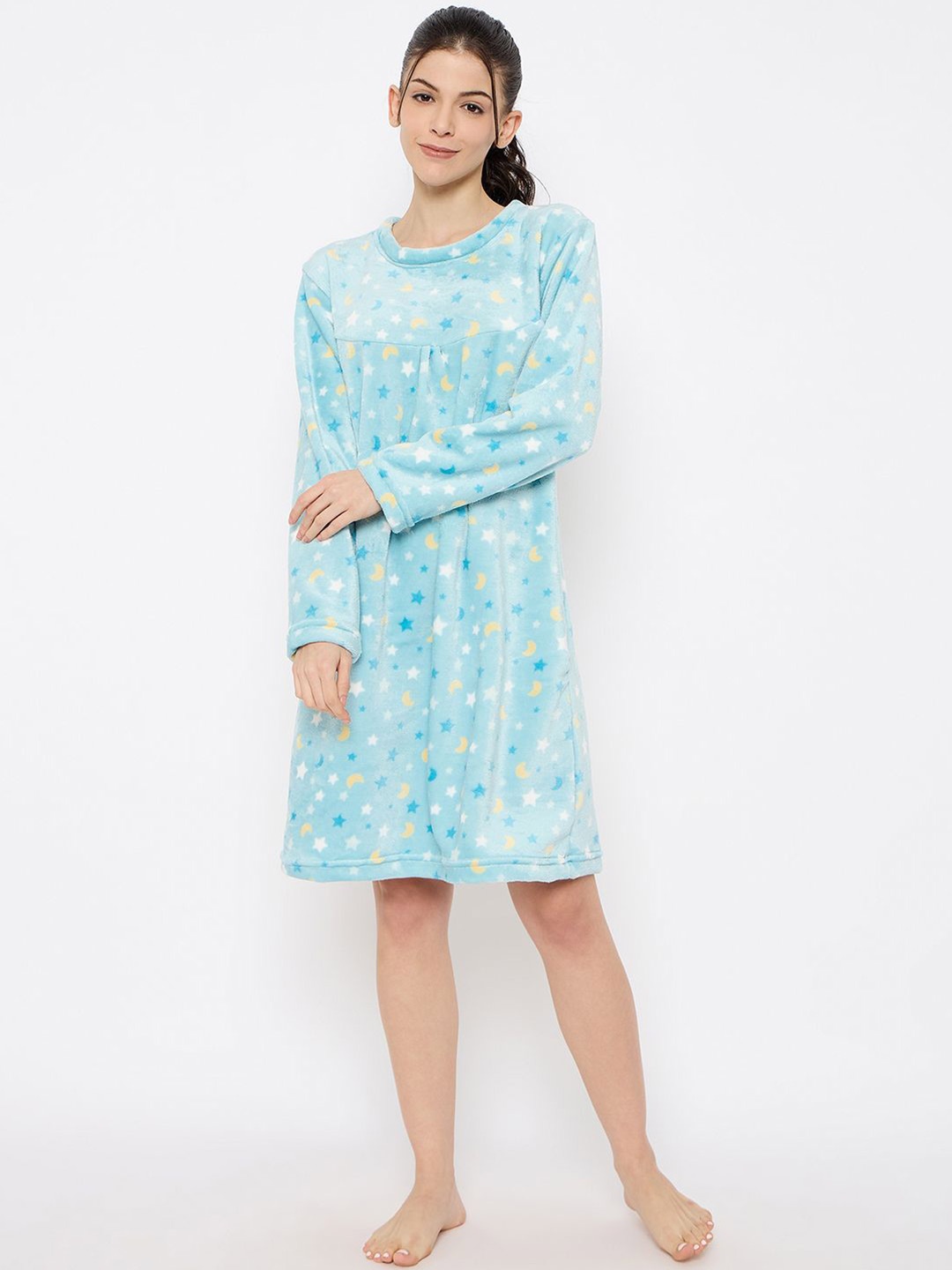 

Camey Women Printed Winter Nightdress, Blue