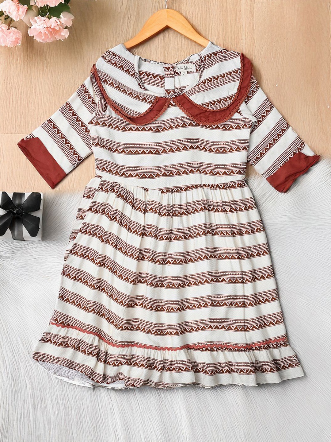 

Bella Moda Girls Striped Cotton Fit & Flare Dress, Brown