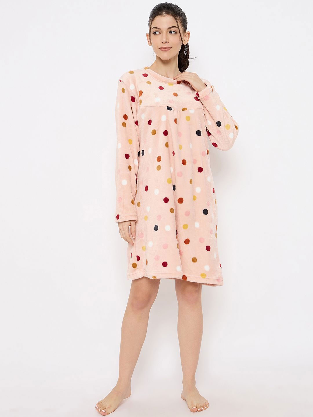 

Camey Women Polka Dots Printed Nightdress, Peach