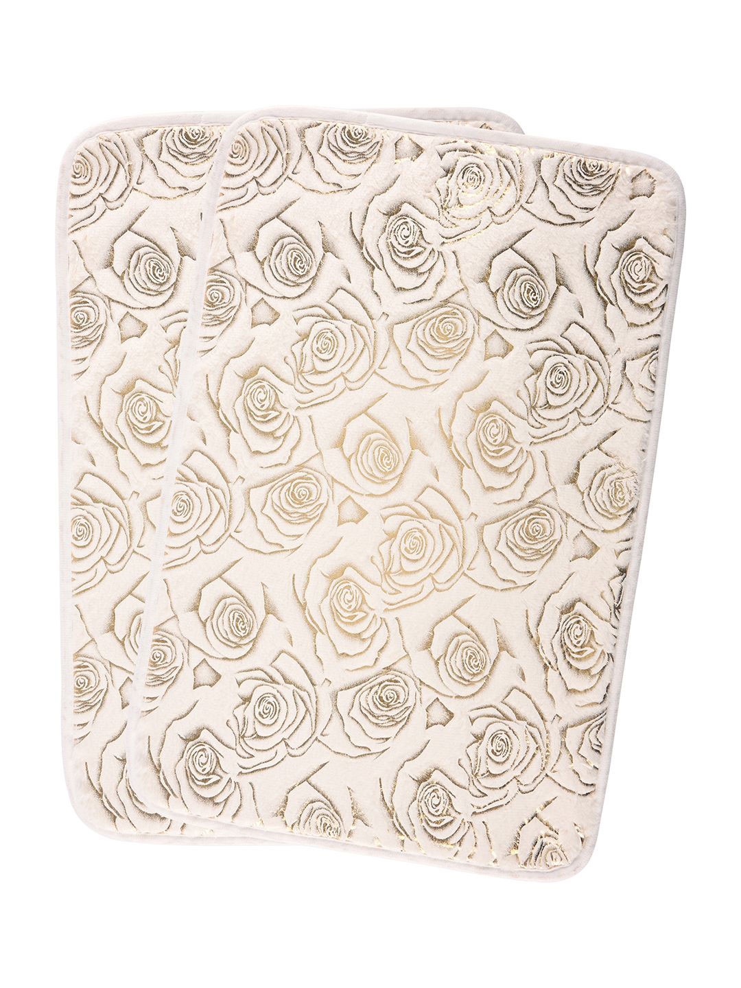 

Kuber Industries Unisex Gold Toned & White 2 Pieces Floral Printed Doormats
