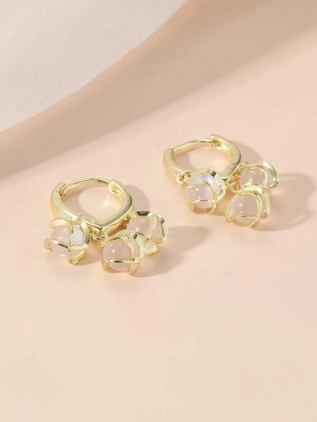 

PolluxCraft Gold-Plated Artificial Beaded Contemporary Drop Earrings, White