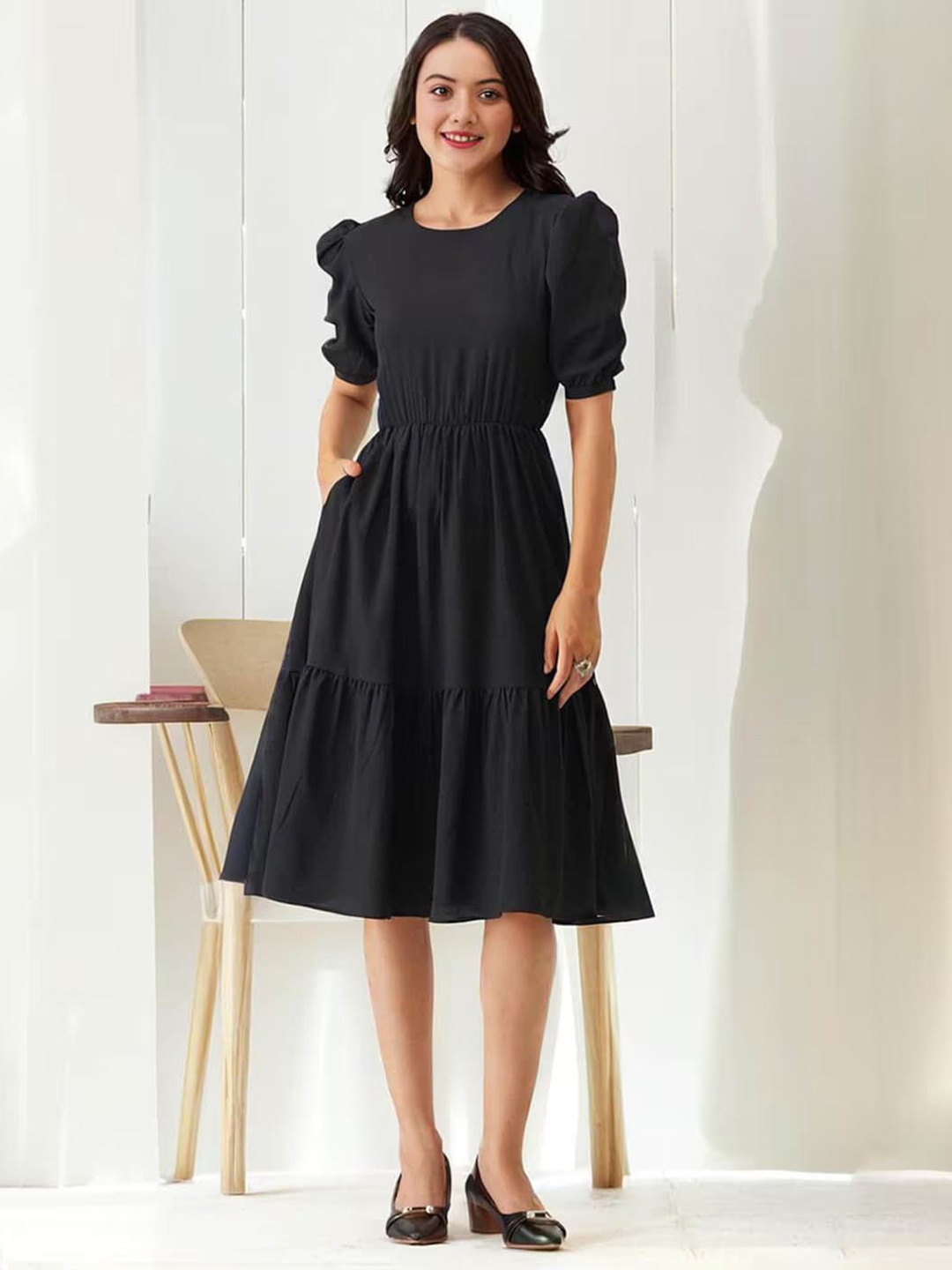 

Raiyani Enterprise Round Neck Fit & Flare Dress, Black