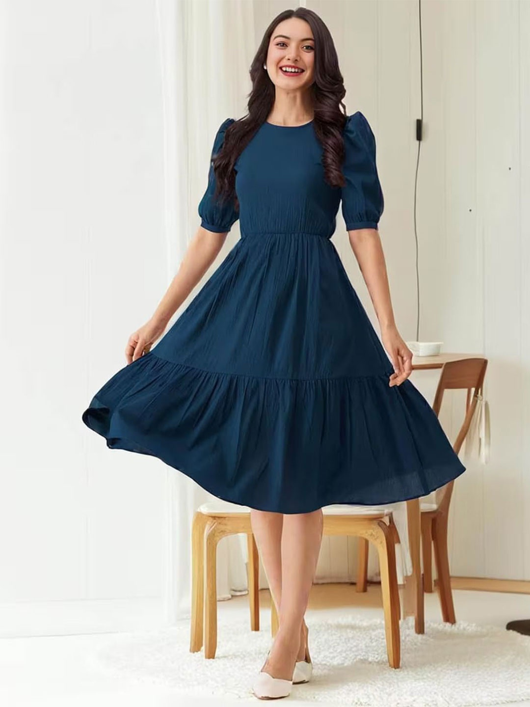 

Raiyani Enterprise Women Fit & Flare Dress, Blue