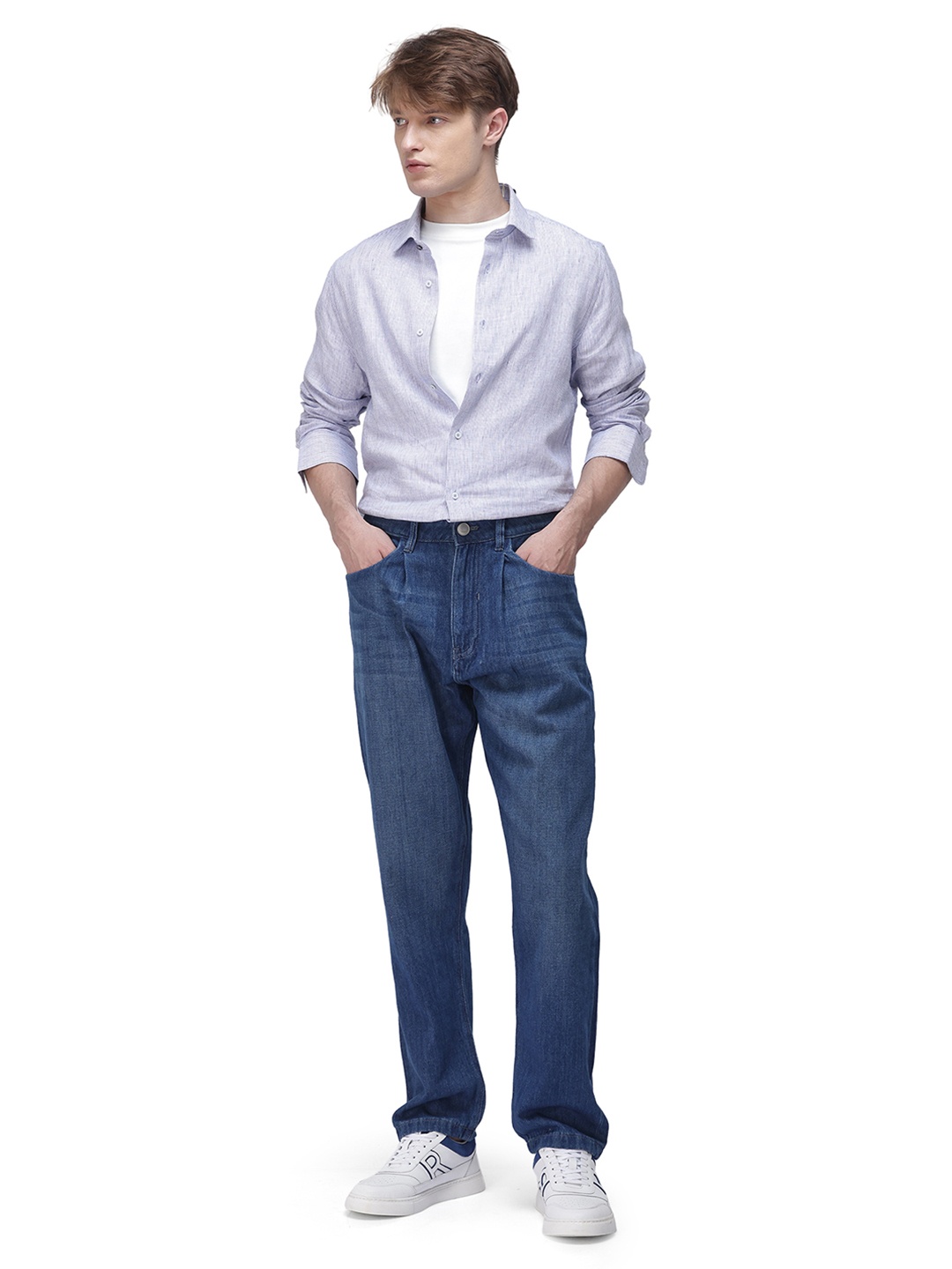 

RARE RABBIT Men Bagg Primary Blue Comfort Relaxed Fit Jeans