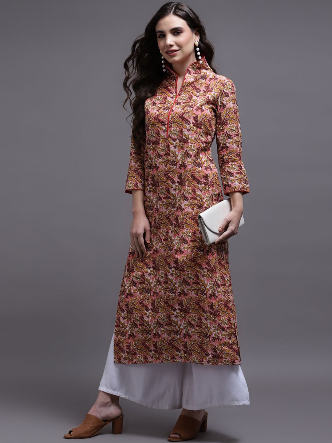 

AAYUMI Ethnic Motifs Printed Pure Cotton Kurta, Red