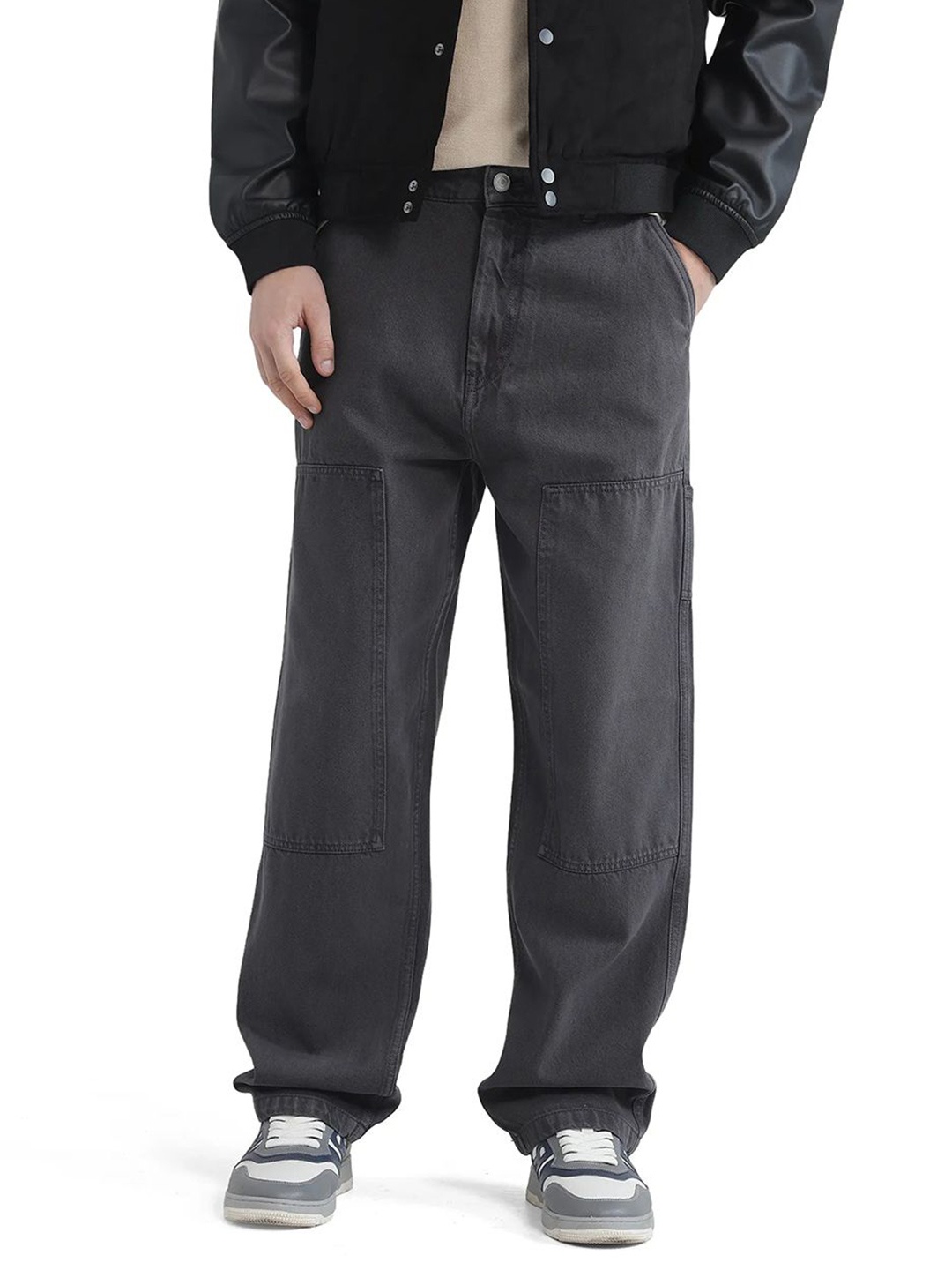 

RARE RABBIT Men Klop Dark Grey Slouchy Fit Light Fade Jeans