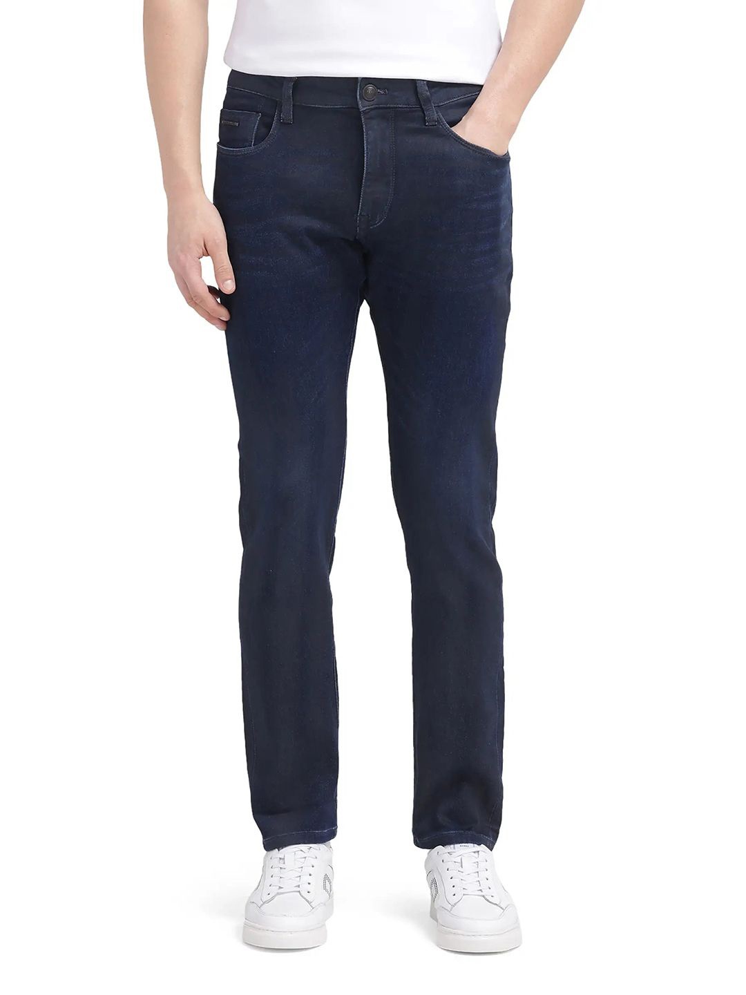 

RARE RABBIT Men Burd Primary Blue Comfort Mid-Rise Jeans